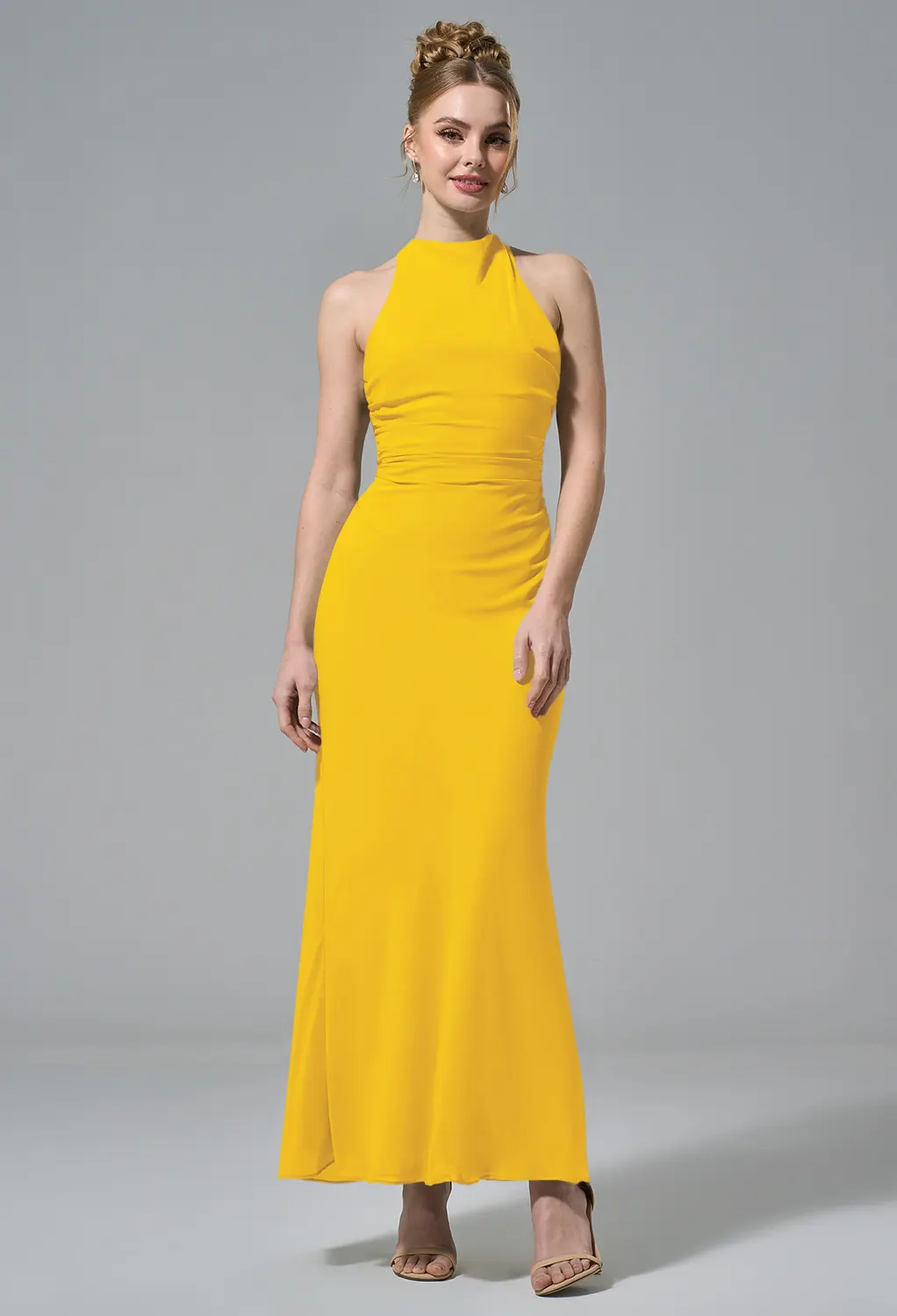 mustard graduation dress Yellow Chiffon Long Prom Dress, A-Line Off the Shoulder Evening Dress US 4 / Custom Color main image 1