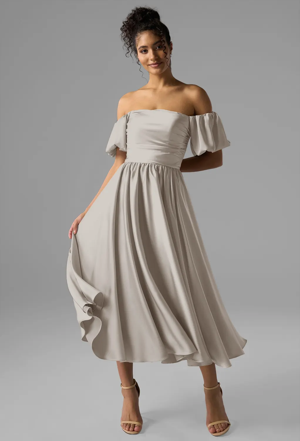 mushroom coloured bridesmaid dresses Dusty Sage Charmeuse Sleeveless Mismatched Bridesmaid Dresses, Dress E main image 1