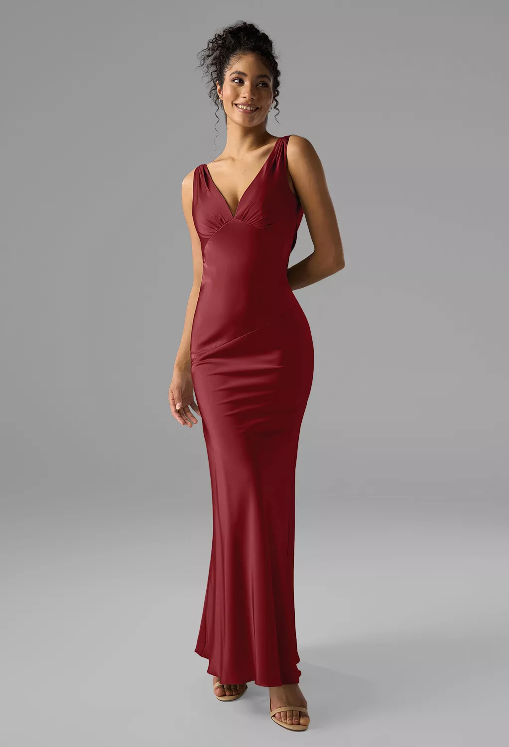 burgundy bridesmaid dresses nz Burgundy Silk Satin Halter Neck Sheath Sleeveless Bridesmaid Dress Burgundy / 2X / N20 main image 1