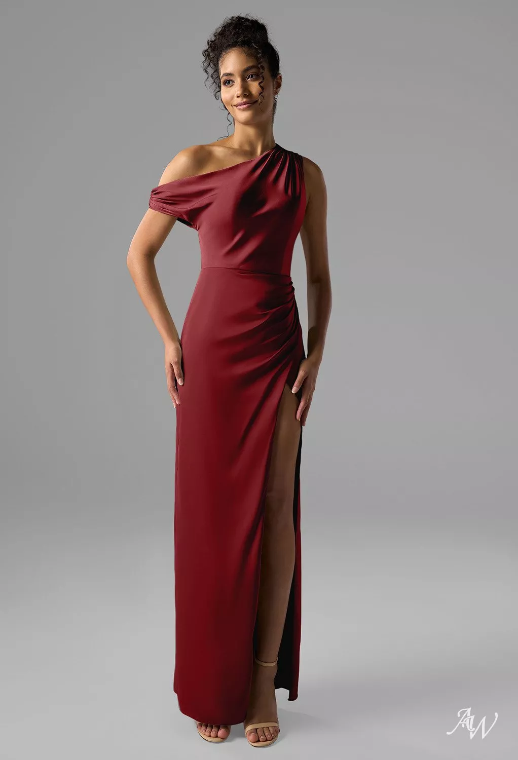 AW Rihanna Dress, Champagne Crystal Satin Satin Charmeuse Stretch Satin  Floor Length One Shoulder Bridesmaid Dresses | AW.Bridal New Zealand