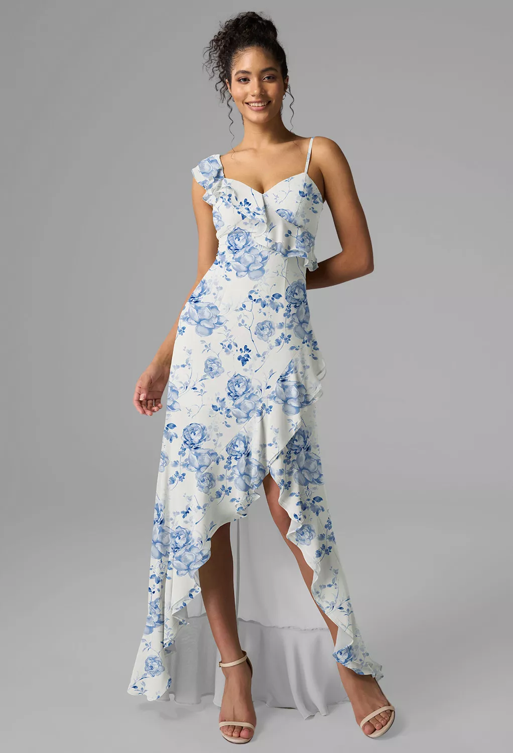 blue and white floral graduation dress Rebecca White Floral Maxi Dress L / White