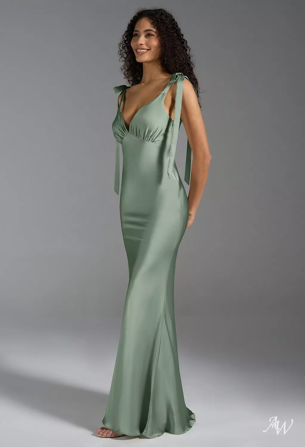 AW Chiara Dress, Champagne Crystal Satin Satin Charmeuse Stretch Satin  Stretch knitted fabric Floor Length V-Neck Bridesmaid Dresses | AW.Bridal  New Zealand