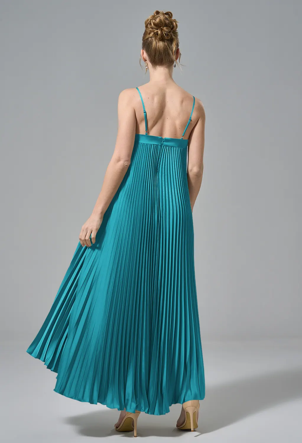 slim fit dress slacks Blue V-Neck Tulle Long A-Line Prom Dress, Blue Evening Graduation Dres main image 1