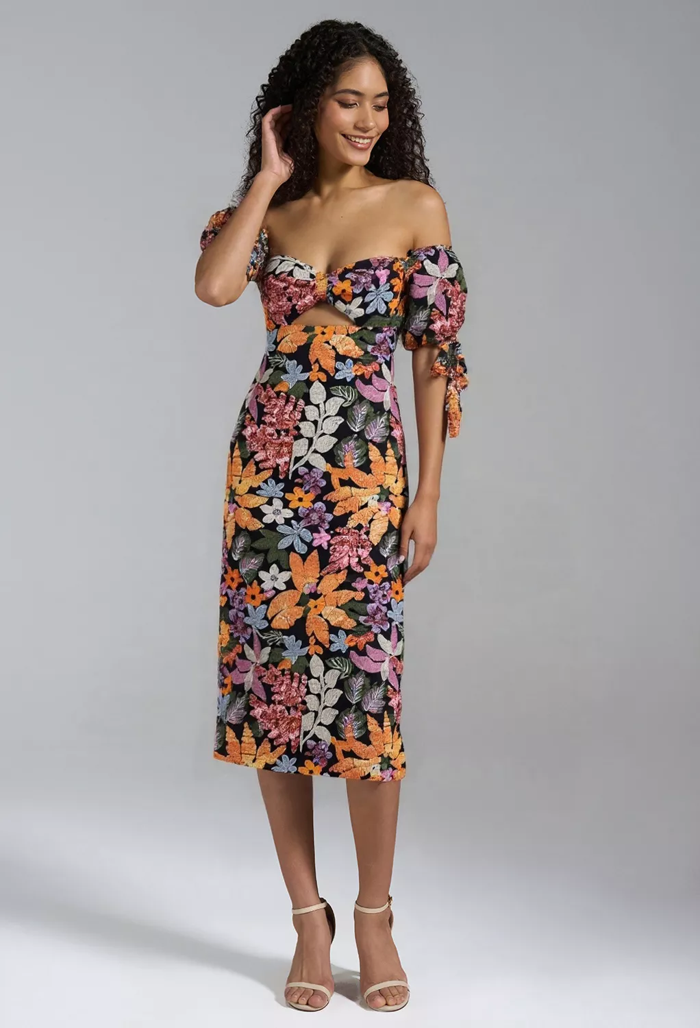 white christmas dresses 10406P pink, white and blue floral print. Halter cocktail dress. – Bridal &  Ball New Zealand main image 1