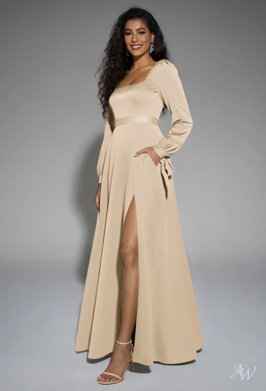 AW Rose Satin Charmeuse Champagne Bridesmaid Dresses | AW.Bridal New Zealand