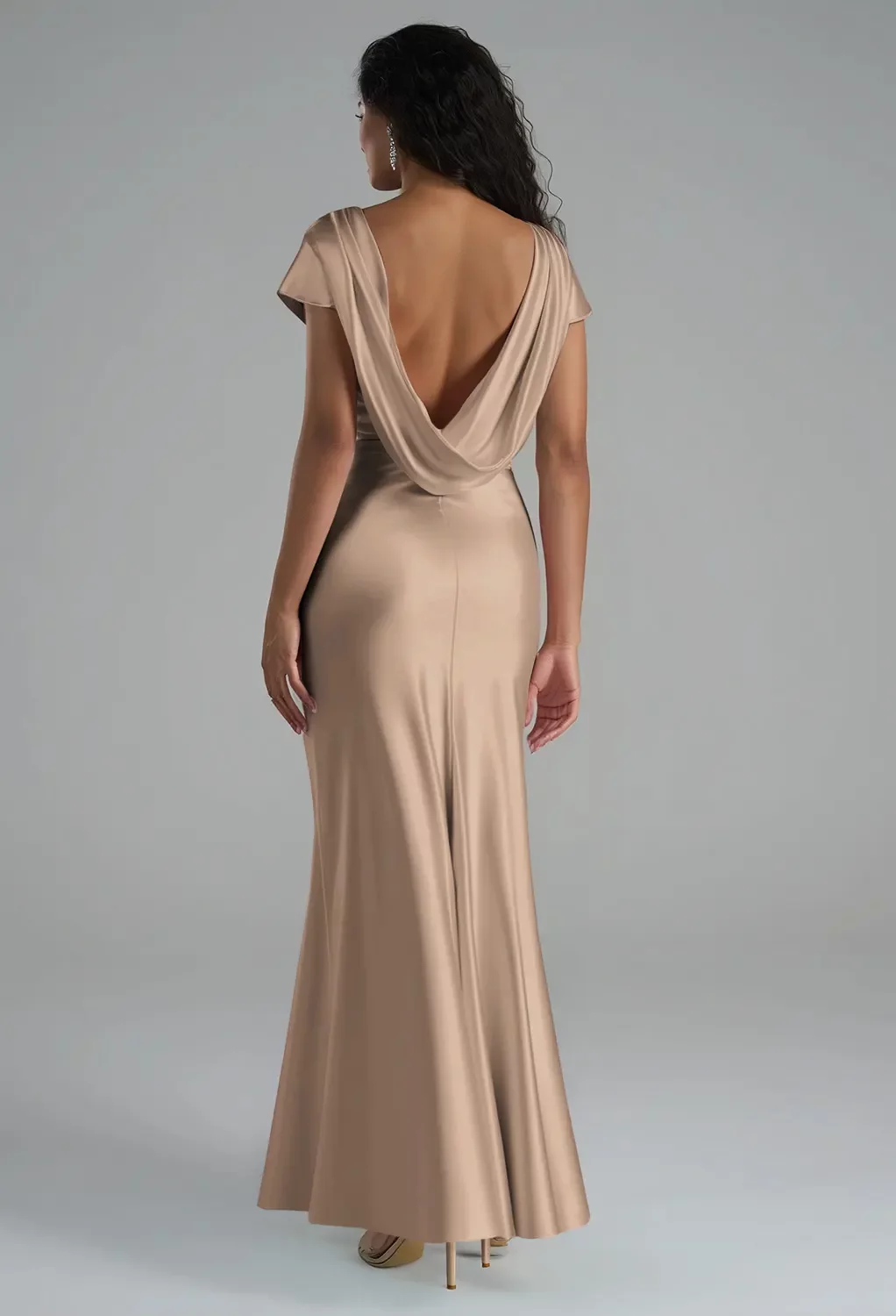 bridesmaid dress shop singapore AW Lacey Dress, Taupe Satin Charmeuse Floor Length Bateau Neckline Dresses line bridesmaid dress