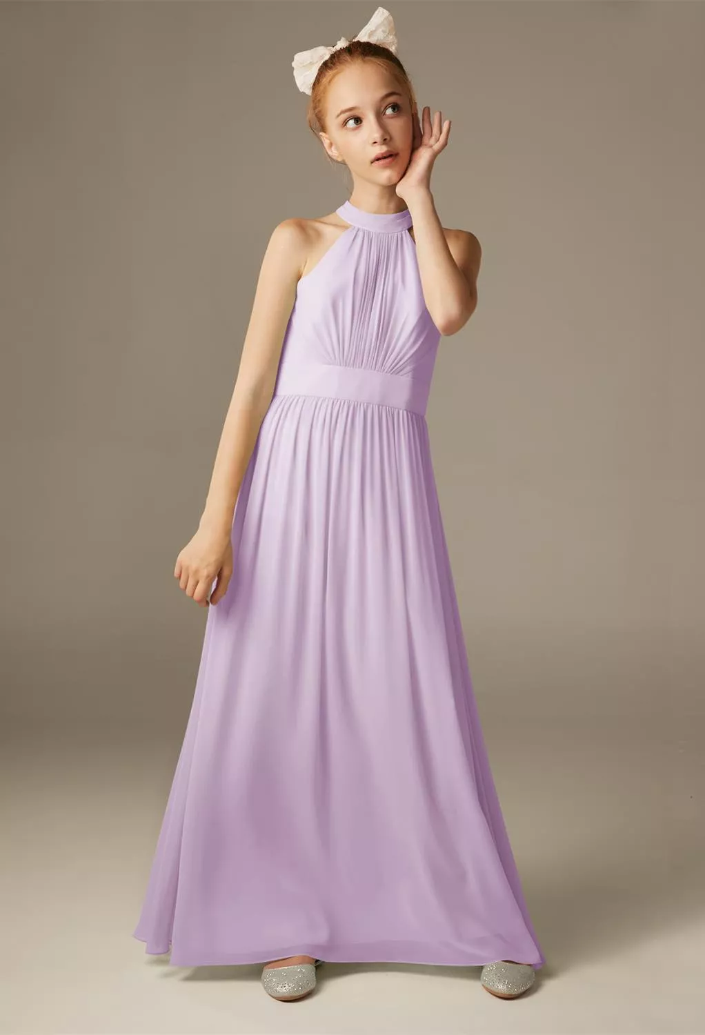 junior bridesmaid dresses lilac A-Line Spaghetti Straps Long Satin Junior Bridesmaid Dresses main image 0