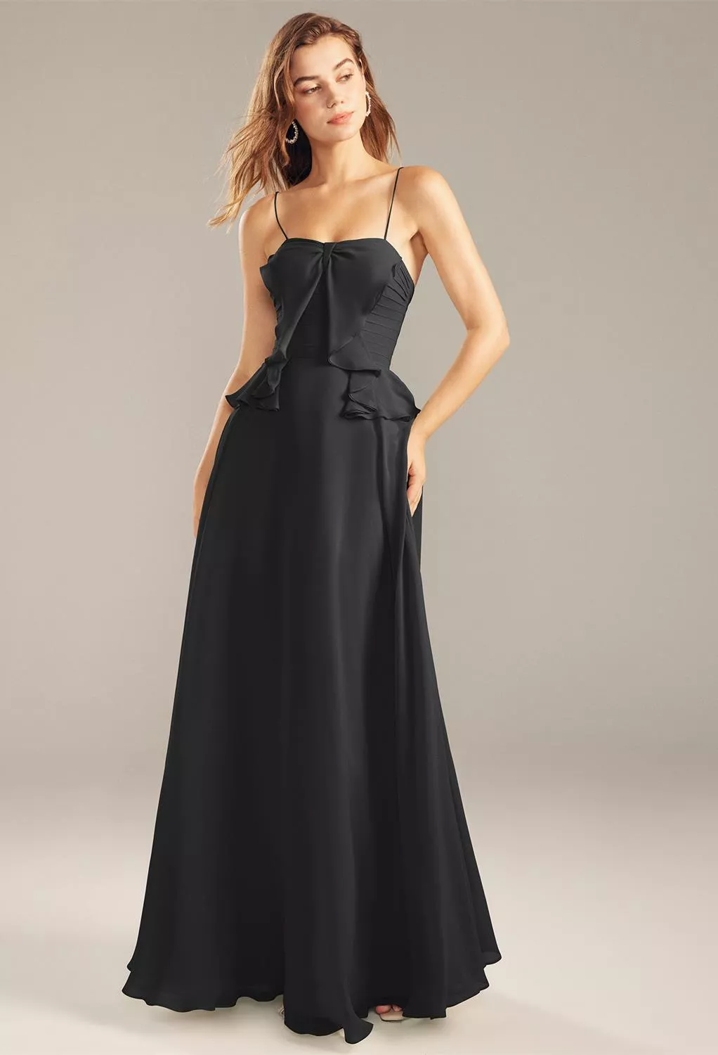 black dress spring wedding Elegant Long A-line Strapless Tulle Black Wedding Dress main image 1