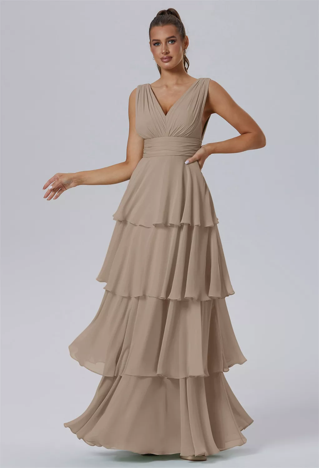 brown ruffle maxi dress Silvia Dress- Color:Weathered Oak Veneer women dresses Dark Brown Wood Dresser back silhouettes and wearable
