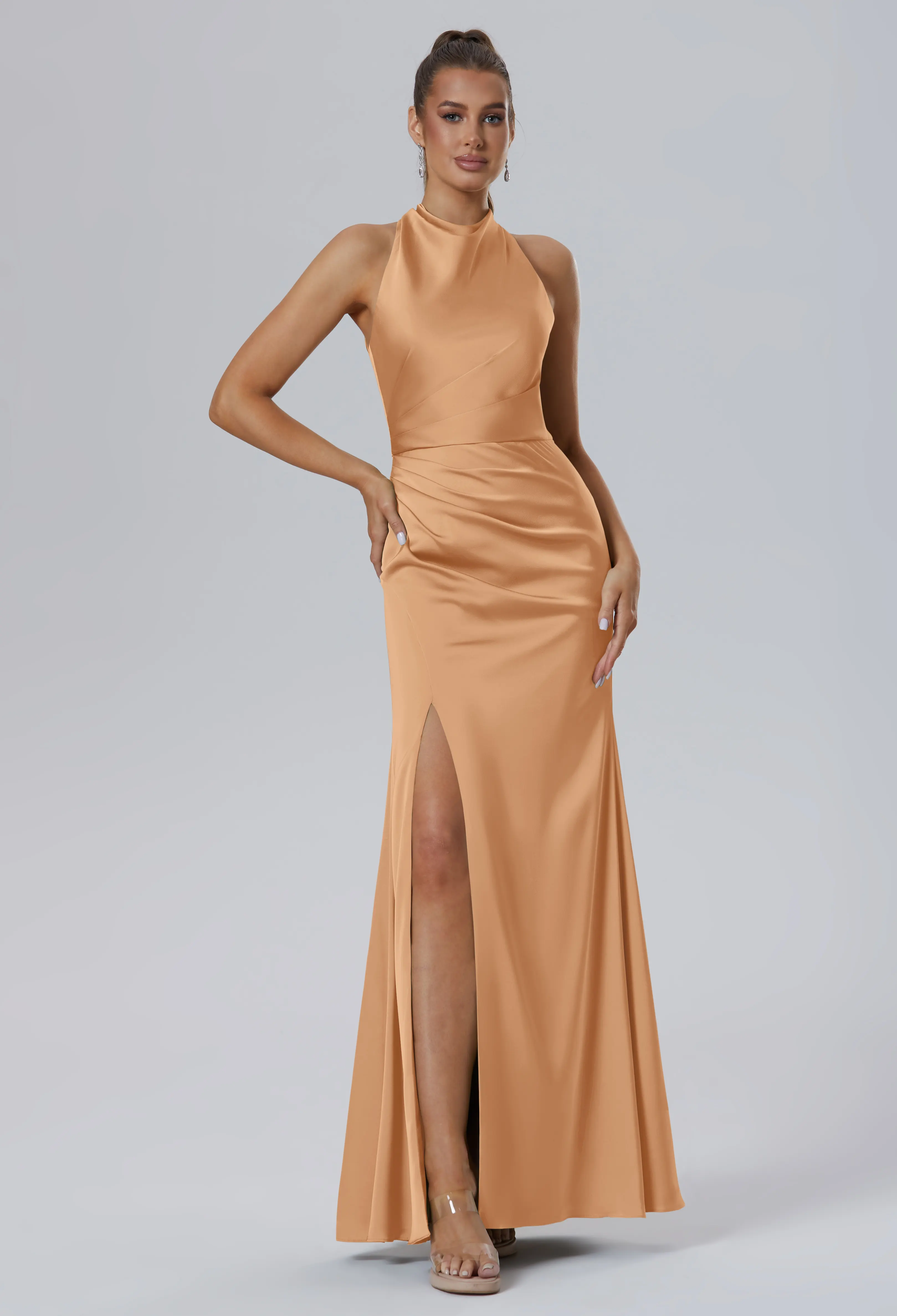 Pale Peach Long Bridesmaid Dresses | AW.Bridal Singapore