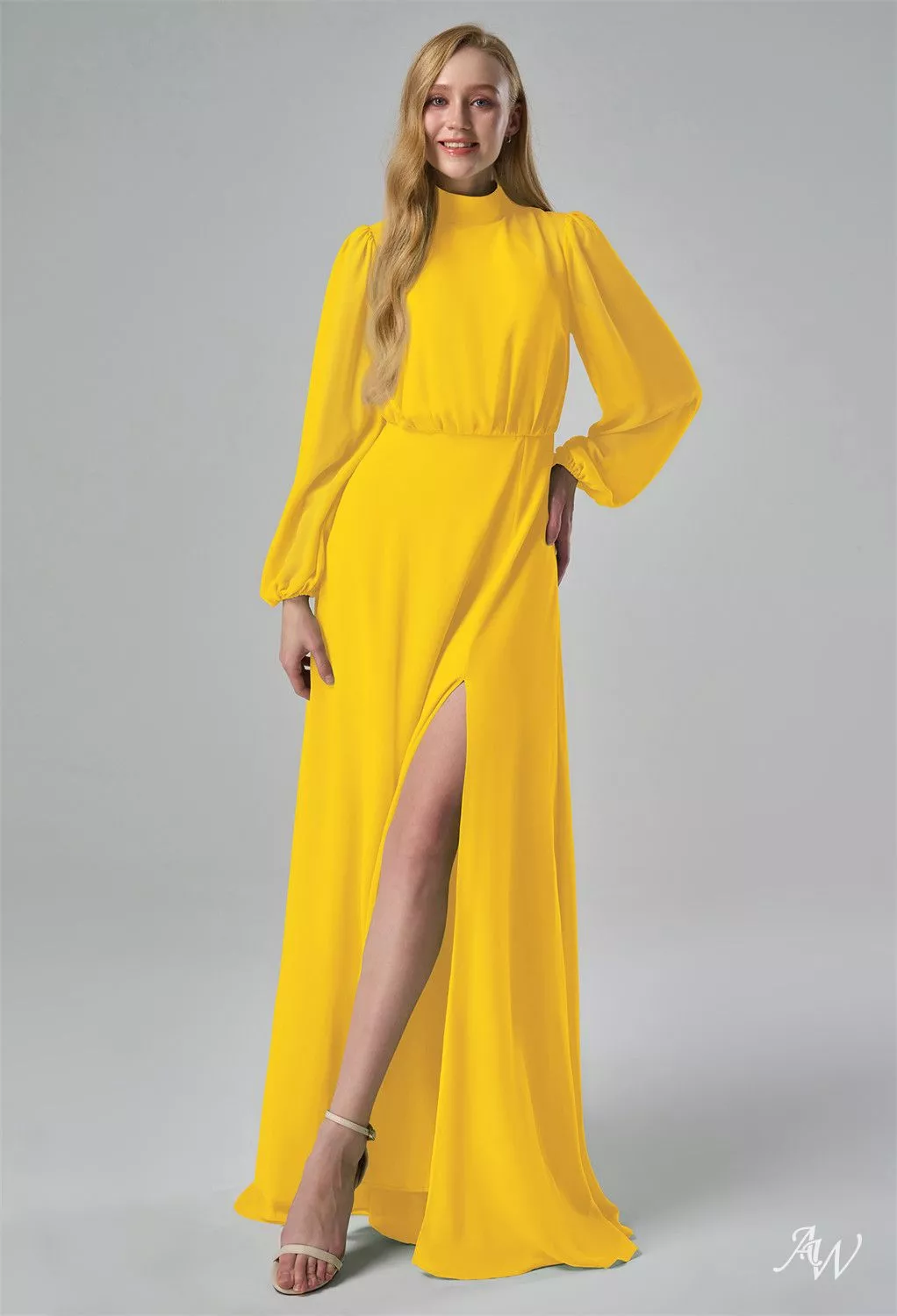 yellow long sleeve bridesmaid dresses Marie Chic A-Line Short Sleeves Pleated Long Chiffon Bridesmaid Dresses, Daffodil