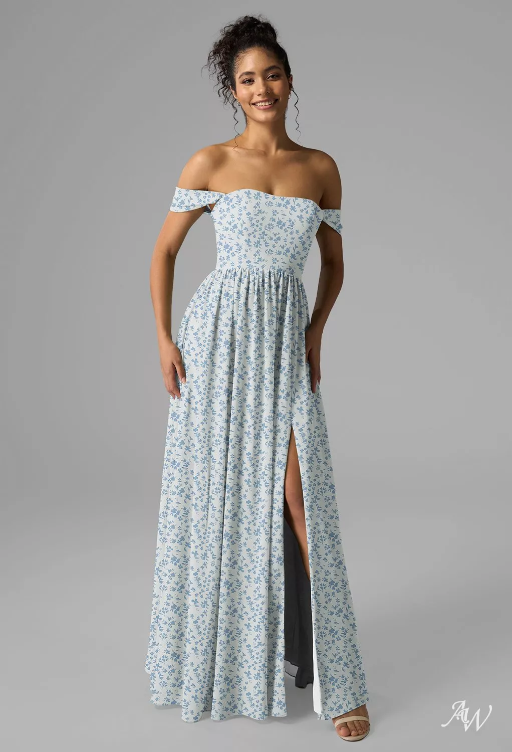 star bridesmaid dresses AW Roberta Skyblue Floral Women's Petite Black Ruffle influencer-picks US 12 / UK size:12 months