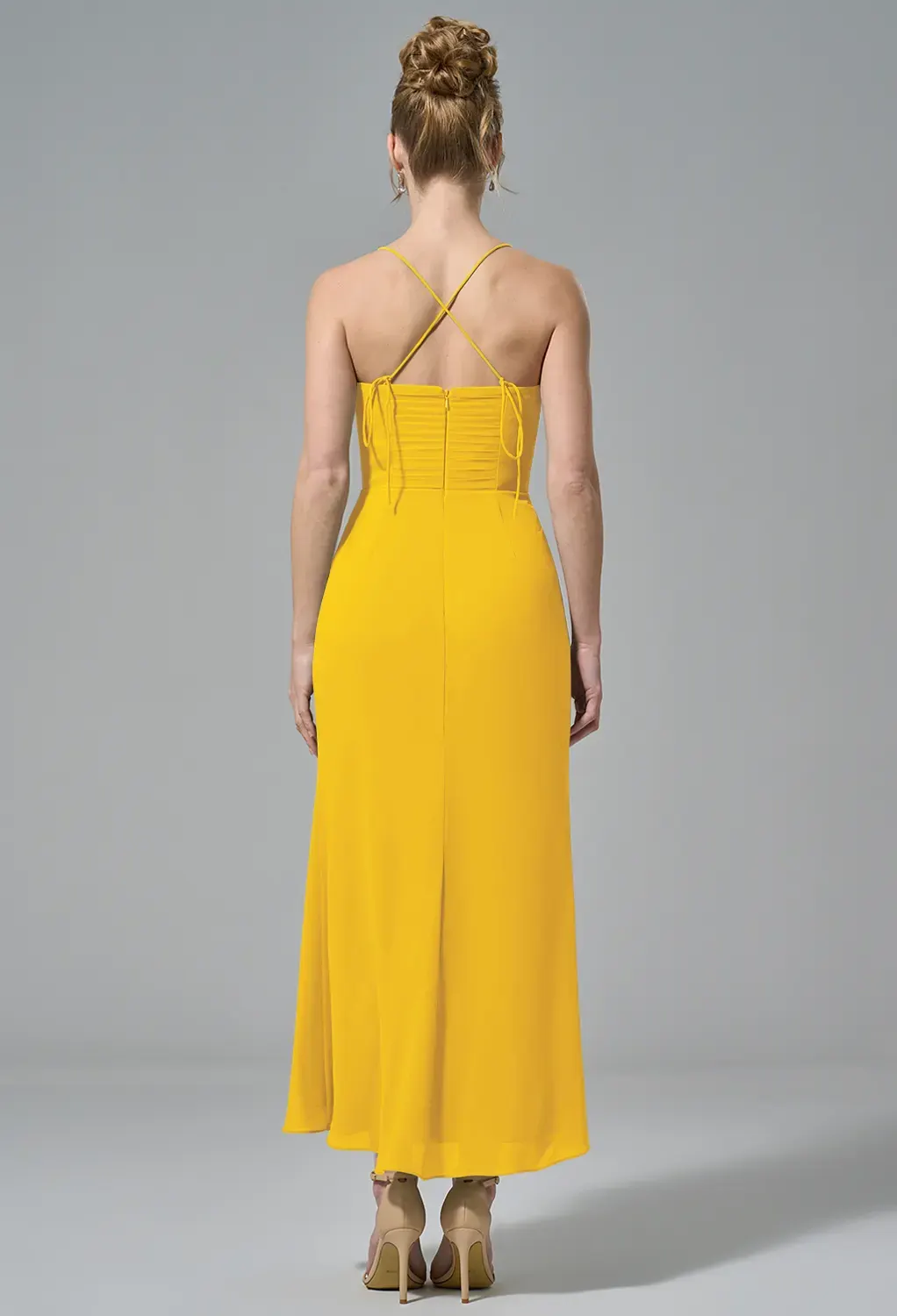 white christmas dresses Elegant Mustard Maxi Dress with Lace Patchwork main image 0