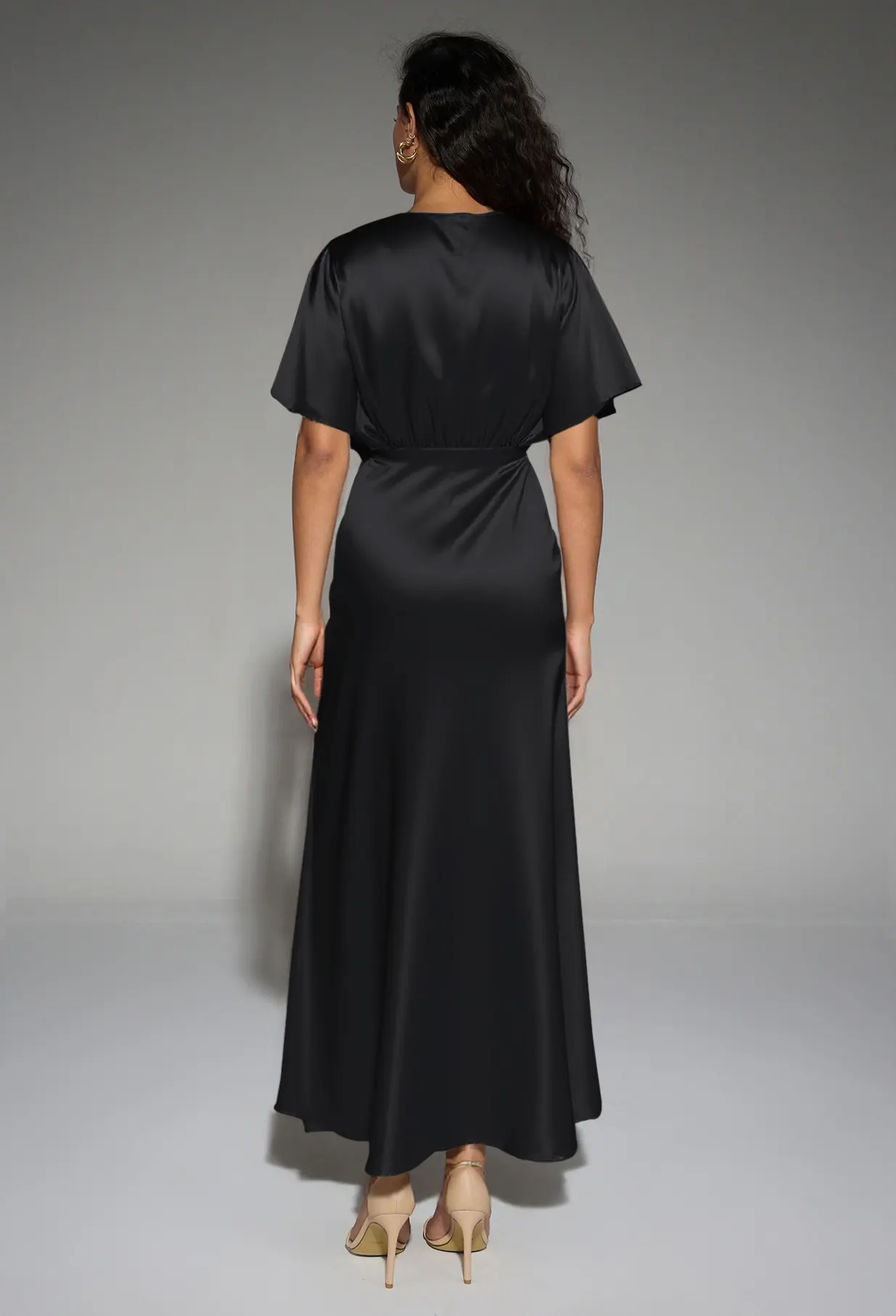 high waist v neck dress Graceful Asymmetric A-Line Pleated Empire Waist Chiffon Dresses V Neck