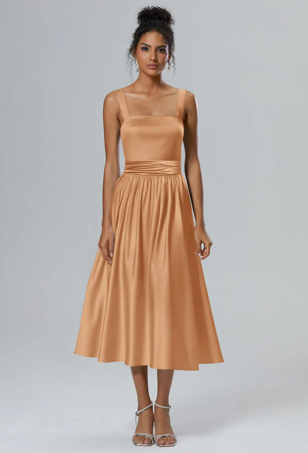 peach bridesmaid dresses short MACloth Straps Open Back Taffeta Cocktail Dress Peach Short Bridesmaid Dress Peach / Tea Length / US14