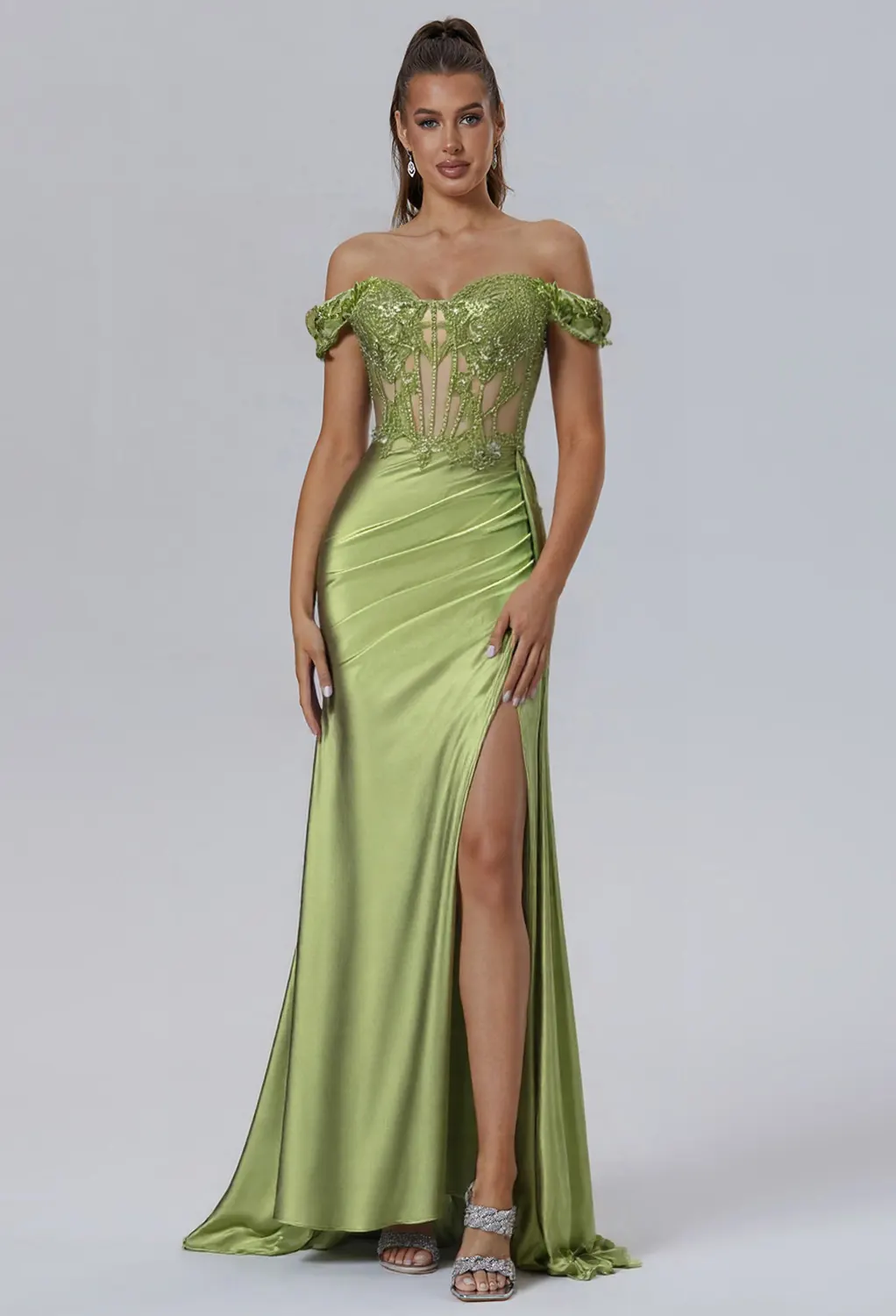 strapless open back dress Aqua Blue Lace-Up Tulle Prom Dress with Appliques