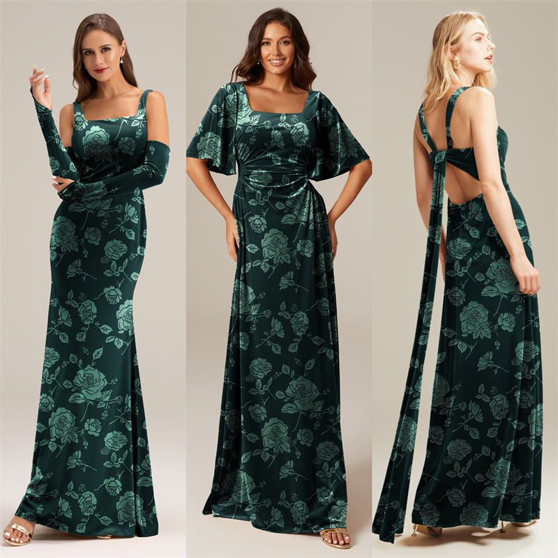 8 Best Velvet Green Floral Dresses for Fall Weddings | AW.Bridal