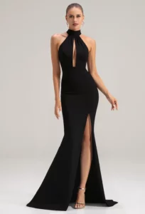 Classic Black Cutout Long Prom Dress