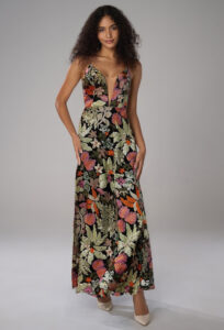Black Multi Floral Sequin Backless Maxi Dress