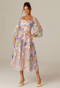 A-line 3D Floral Embroidered Dress