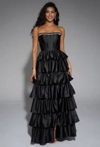 Black Tulle Surplice Tiered Maxi Dress